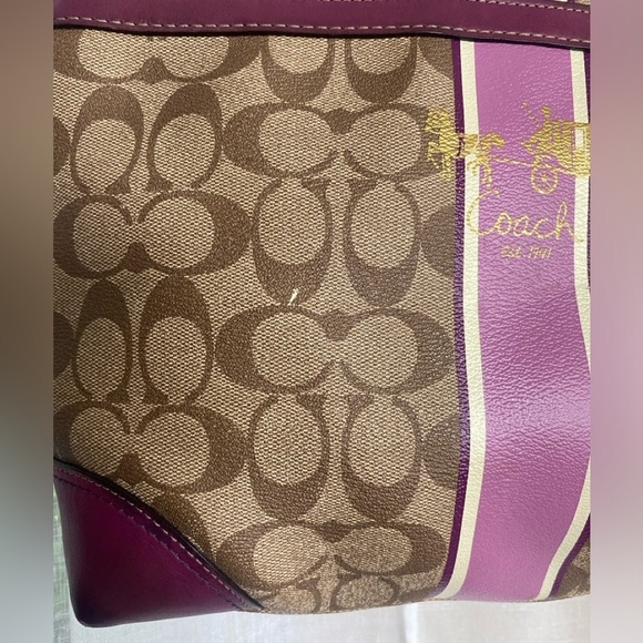 Coach 12358 Signature Coated Heritage Stripe Tote - Berry - Picture 7 of 16